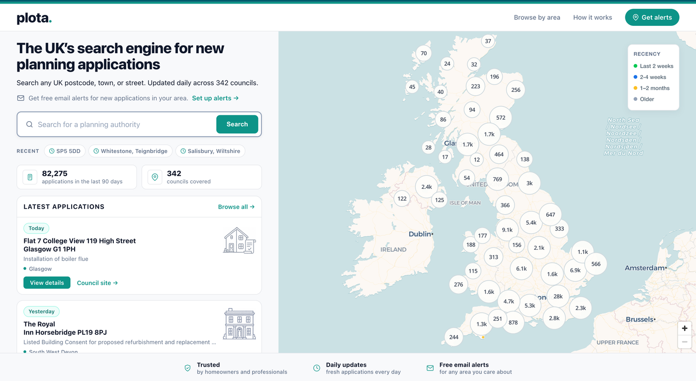 Map view with planning application pins
