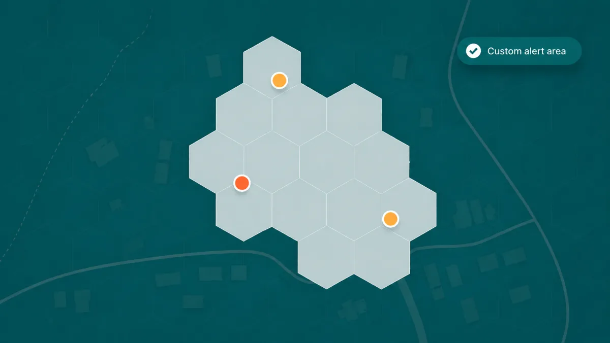 Illustration of a custom planning alert area drawn as connected hexagons on a map.