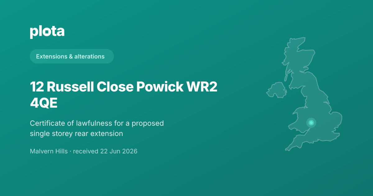 12 Russell Close Powick Planning Application (M/26/00960/CLPU) | Plota